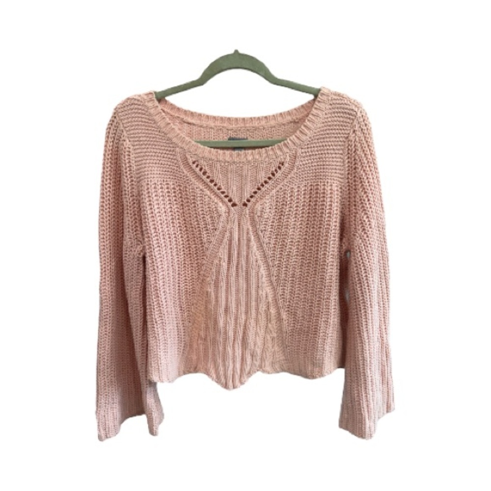 Aerie Blush Knit Crew Neck 100% CottonSweater, Cottagecore, Cropped Size Large